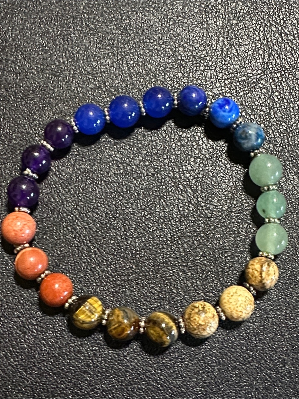 Natural Polished Round 7 Chakra Stone Stretch Bracelet